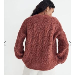 Madewell Cayden Pointelle Balloon-Sleeve Pullover Sweater in Heather Tulip